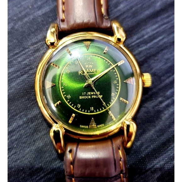 Rare Amazing Color Roamer Mechanical Swiss Watch Restored Serviced‎ GLD-GRN-BLK - Picture 2 of 11